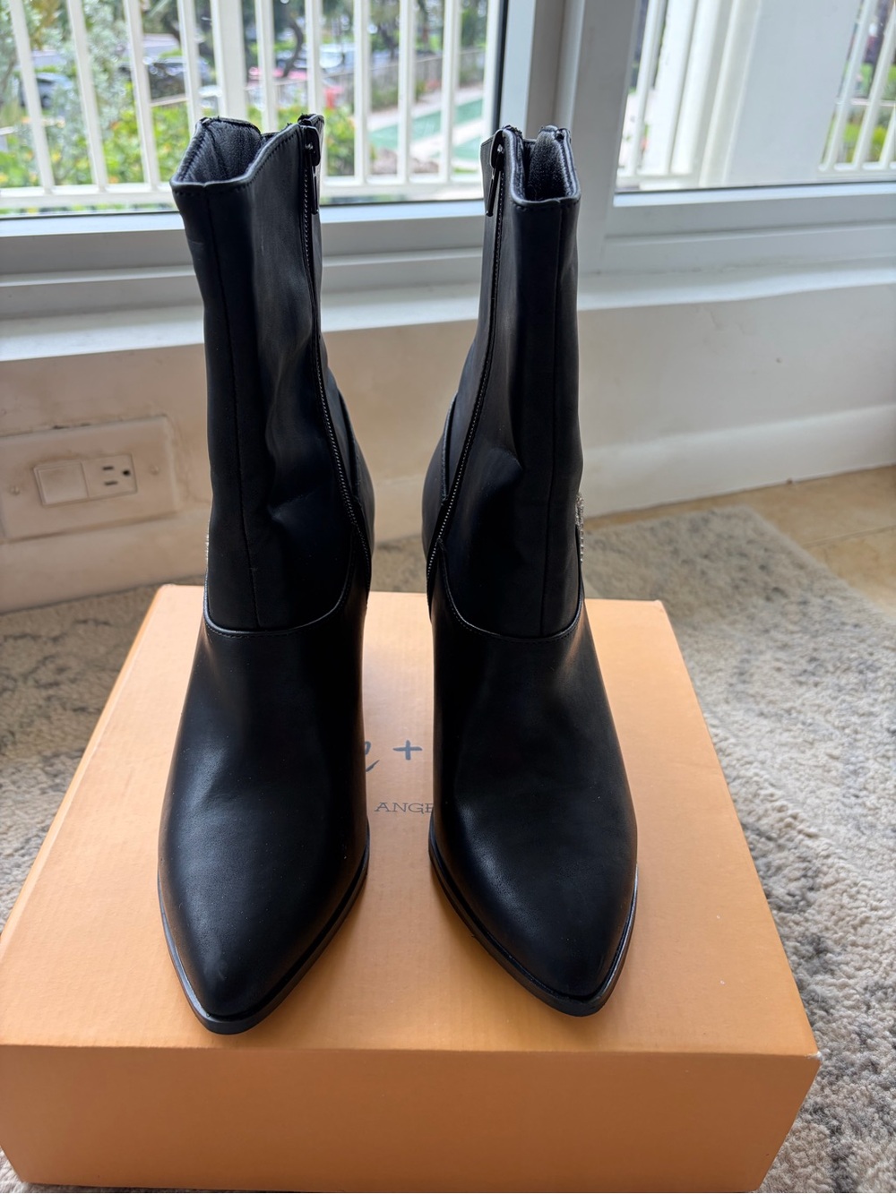 Chase + Chloe Black Mid-Calf Heeled Boots with Rhinestone Fringe